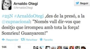 Tuit de Otegi apoyando a las CUP.