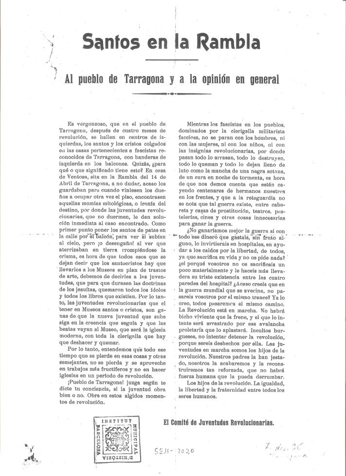 El Comité de Juventudes Revolucionarias - TARRAGONA (7.12.1936)