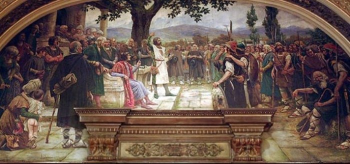 PACIFICACIÓN DE LOAS BANDOS OÑACINO Y GAMBOINO ANTE EL CORREGIDOR GONZALO MORO, POR JOSÉ DE ECHENAGUSÍA